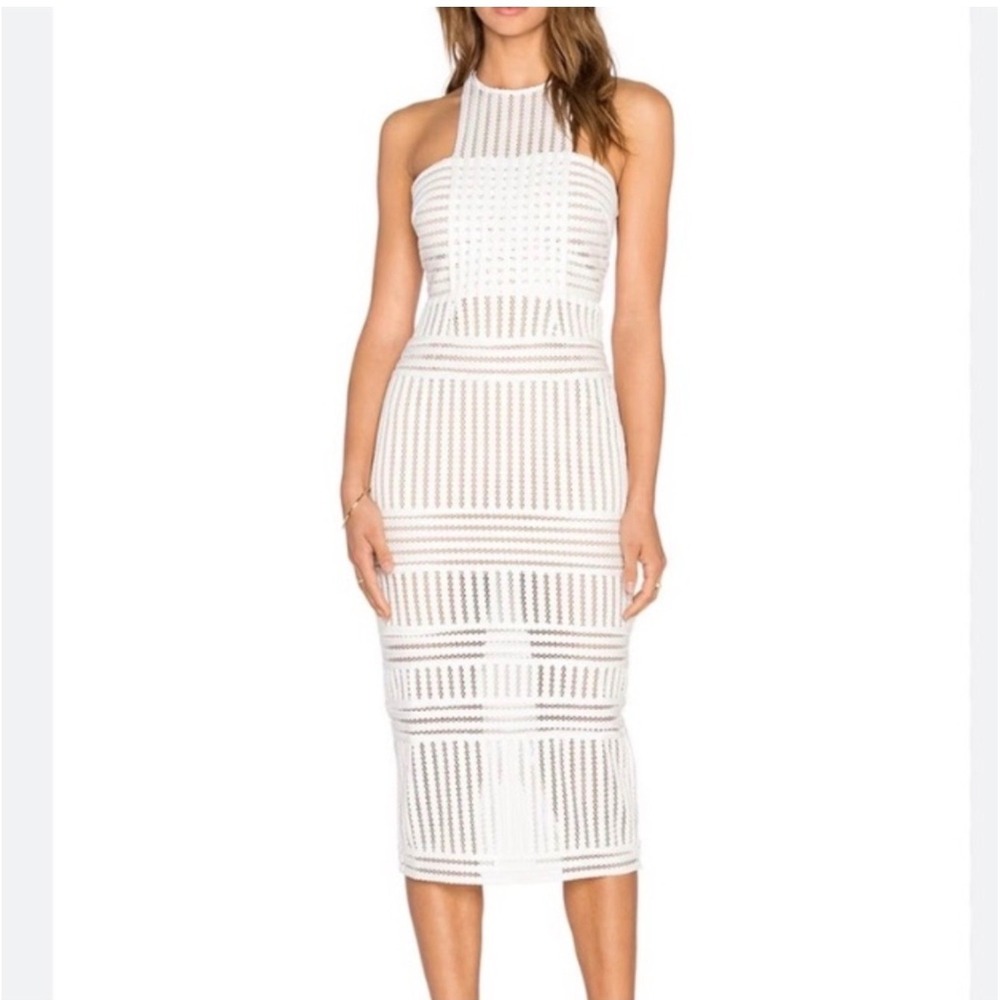 Self-Portrait Striped Mesh Column Dress | White / Nude | US 2 | As‎ Seen On TV